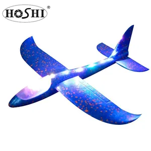 HOSHI 48Cm Lampu LED Pesawat Mainan Tangan Melemparkan Glider EVA Pesawat Anak-anak Model Pesawat Mainan Outdoor Olahraga Lucu Mainan