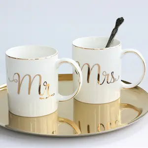 Tasse à café en céramique personnalisé, mr et mrs, impression dorée, pièces