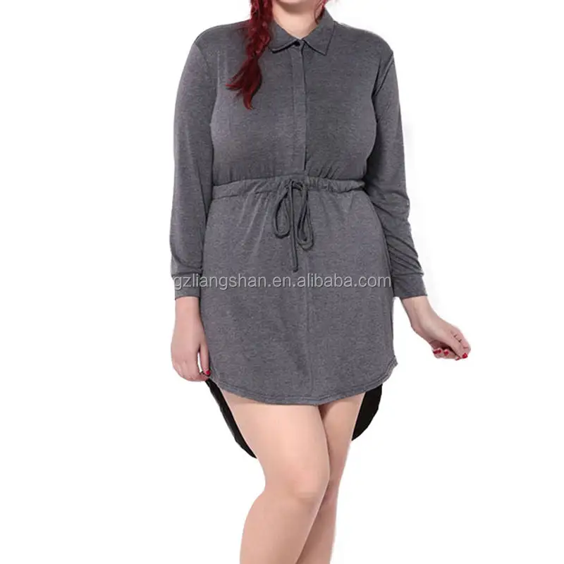 Wholesale Women Casual Shirt Dress Plus Size Long Sleeve Slim Party Midi Dress