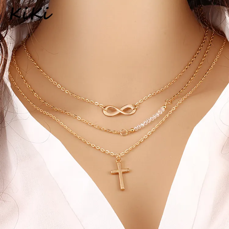 >>> Vintage Choker Multilayer Gold Chain สร้อยคอลูกปัดเครื่องประดับ Cross ผู้หญิงตลอดกาลจี้สร้อยคอ