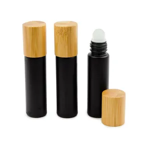 10ml Bamboo Black Frosted Glass Roller Ball Bottles with Glass Rollers for Essential Oil