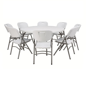 Mesa redonda plegable de plástico para exteriores, 8 personas, 10 sillas, mesas de fiesta, 5 pies, 180cm - Product Image 3
