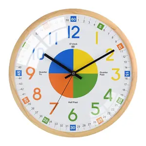 Reloj de Pared Educativo con Marco de Madera para Niños, Decoración para el Hogar y el Aula - Product Image 1