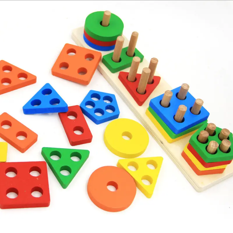 Children wooden sorting board educational column geometric matching building blocks stacking puzzle shape matching toy for baby