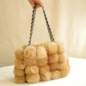 online shopping wholesale price lady handbag new fashion tote bag dropshipping rabbit real fur bag