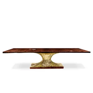法国豪华风格家具特殊工艺设计金属黄铜木餐桌