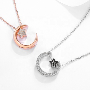 ML16 all'ingrosso placcato in oro rosa romantico mezzaluna <span class=keywords><strong>luna</strong></span> e stella puro 925 coppie <span class=keywords><strong>collana</strong></span> di gioielli per amante - Product Image 2