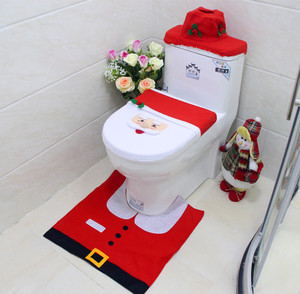 3PCs Set Red Santa Claus Alfombra de baño Decoraciones Feliz Navidad Santa Cubierta de asiento de inodoro - Product Image 1