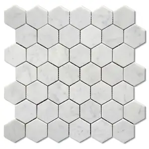 2 polegadas classe A Bianco carrara branco hexágono mosaico ladrilhos afiado