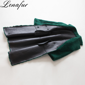 Color Verde <span class=keywords><strong>oveja</strong></span> <span class=keywords><strong>de</strong></span> piel <span class=keywords><strong>de</strong></span> <span class=keywords><strong>oveja</strong></span>, piel <span class=keywords><strong>de</strong></span> cordero cuero doble cara <span class=keywords><strong>de</strong></span> <span class=keywords><strong>lana</strong></span> abrigo para las mujeres - Product Image 3