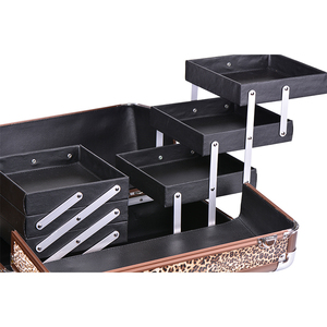 Scatola cosmetica professionale in <span class=keywords><strong>pelle</strong></span> e alluminio di grandi dimensioni in PVC con motivo leopardato Vanity porta la custodia per il trucco - Product Image 4