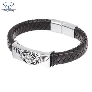 Dongguan jewelry factory best selling make men braided leather bracelet&bangles stainless steel