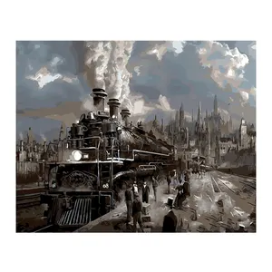 Wholesale 1 set diy oil painting-Drawing Canvas Diy Oil Painting Old Train Set Sail Hand Painting Oil On Canvas The Canvas Print Living Room