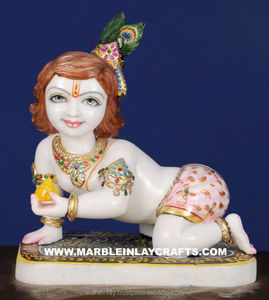 Estatua de mármol blanco decorativa hecha a mano, para decoración y Adoración del hogar, el señor pequeño Krishna - Product Image 1