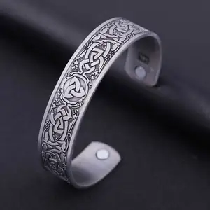 New Design Engraved Healthy Power Cuff Bangle Antique Copper Mens Magnetic Magic Bracelet