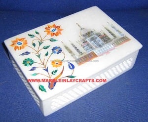 Boîte rectangulaire à incrustation de marbre blanc - Product Image 1