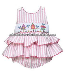 Mameluco de Burbuja con Volantes y Estampado de Pájaros con Rayas Rosas para Bebés Niñas - Product Image 1
