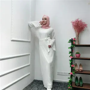 イスラムアバヤドレススカートトップ女性ロングドレスマレーシアプリーツホワイトアバヤ