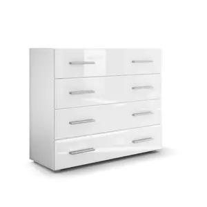 Luli Modern High Gloss Chest of Drawers Cabinet , Carcass in White matt/Front in White High Gloss