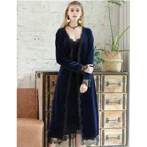 HSZ SR393 Factory Wholesale Autumn Winter Velvet Single Robe Women Long Lace Comfortable Skin-friendly Embroidery Nightdress