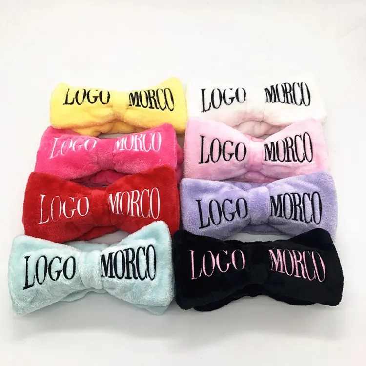 Logo Kustom OEM ODM Spa Headband Mega Hairband Makeup Mencuci Wajah Rambut Band Facial Makeup Ikat Kepala dengan Busur Besar