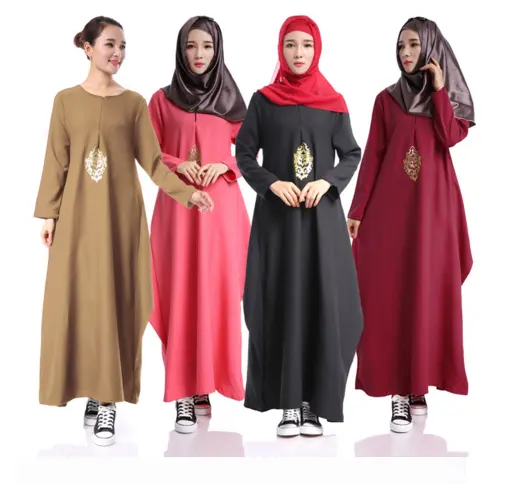 Платье с длинным рукавом в мусульманском стиле, однотонное платье Абайи, свободное платье в стиле Саудовской Аравии, 2018