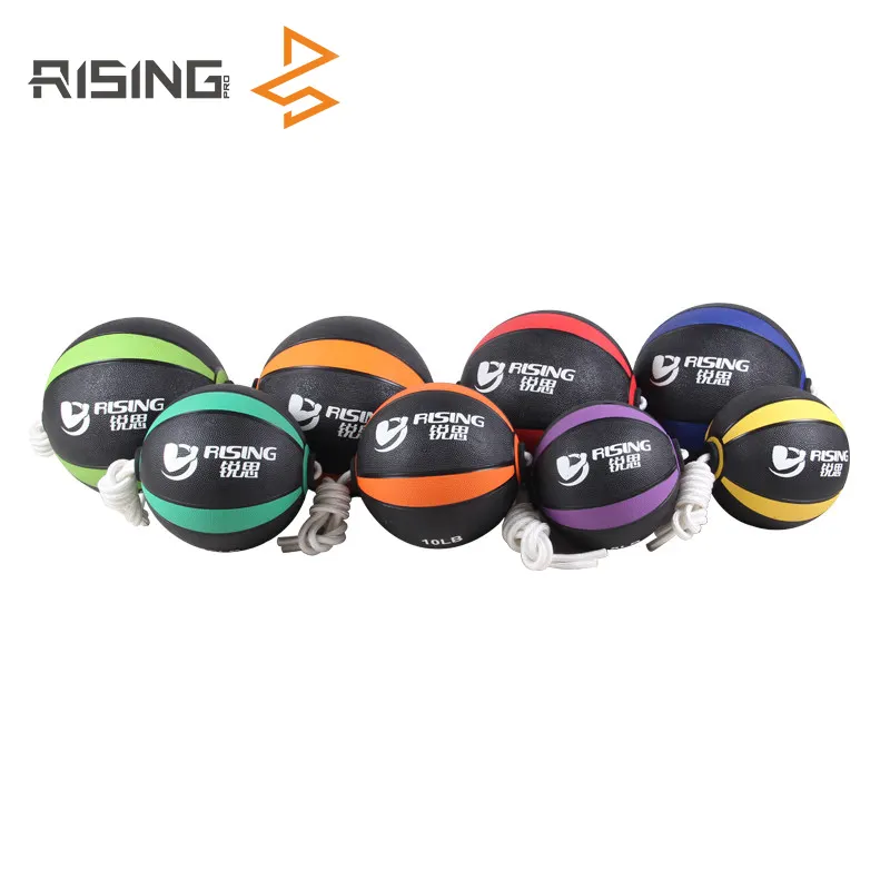 Dual Colors Rubber Medicine Ball With Rope Handle