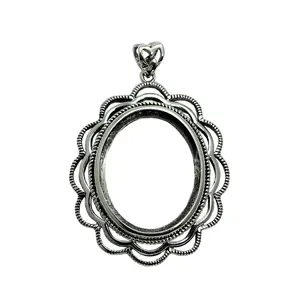 Beadsnice vintage silver charm necklace supplier oval base for gemstone jewelry accessory blank pendant ID 32303