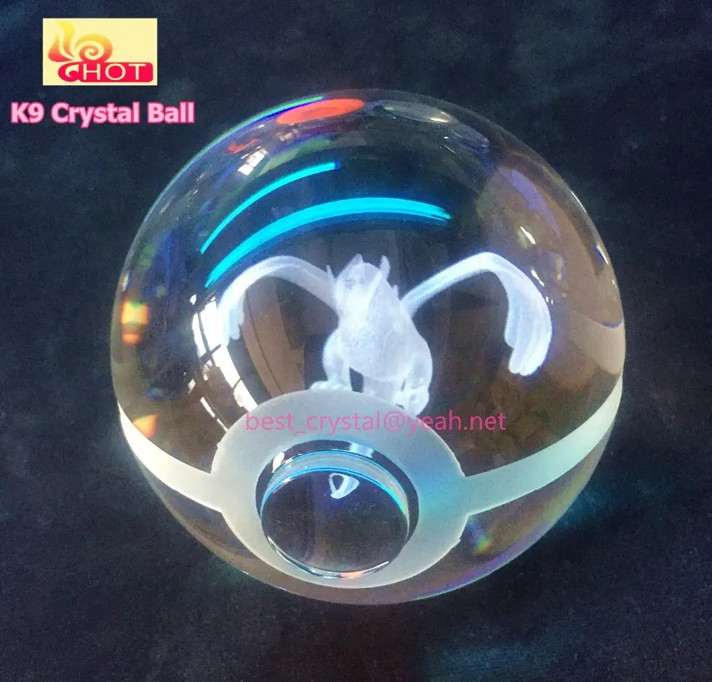क्रिस्टल ग्लास गेंद 3D लेजर उत्कीर्णन के साथ कार्टून छवियों
