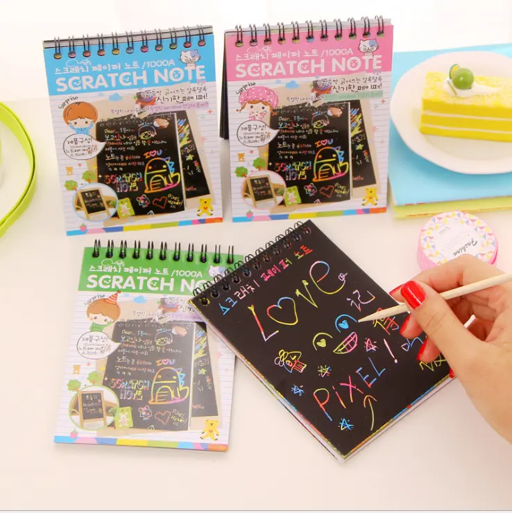 Creative mini scratch color book Boys and girls DIY coil doodles Blank sketch book with pen