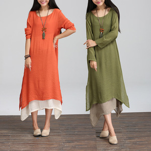 islamique <span class=keywords><strong>vêtements</strong></span> coton robe d'origine <span class=keywords><strong>femmes</strong></span> de littéraire lâche grande taille à manches longues robe - Product Image 1