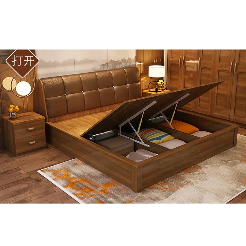 Conjunto de muebles de dormitorio para el hogar, cama de almacenamiento de 1,5 metros con caja hidráulica queen, conjunto de muebles de dormitorio de MDF con armario de Melena