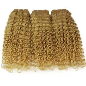 High Quality Deep curly 613 blonde virgin hair, with lace closure, blonde human hair free sample hair bundles