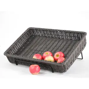 Customized Hot Selling Hand Woven PP Poly Wicker Plastic Rattan Basket Food Bread Rectangle Storage Basket