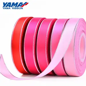 Yama Cạnh Satin Ribbon Nhà Máy Bạc Kim Loại Thả Đôi Mặt Thời Trang 9Mm Ruy Băng 100% Polyester Màu Rắn