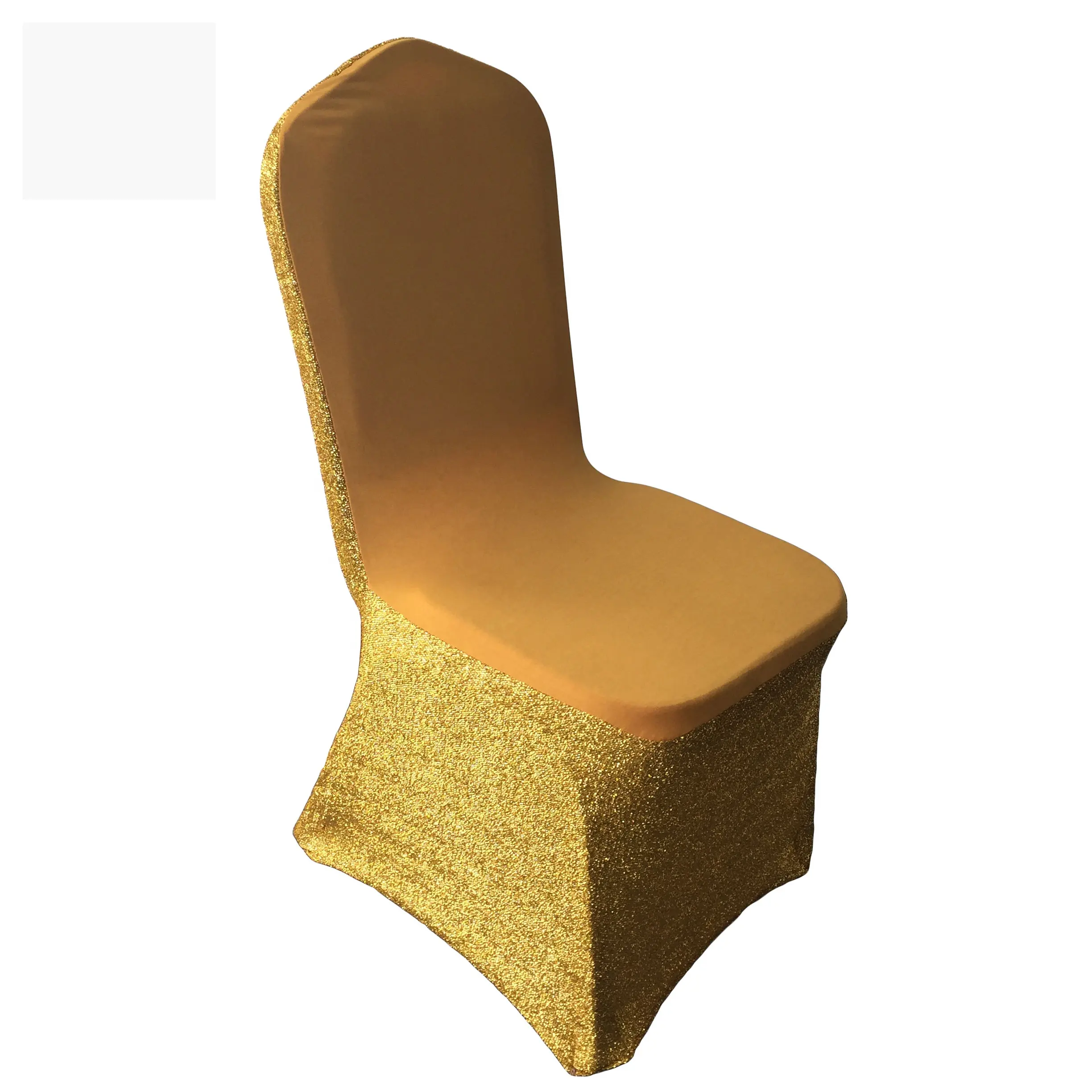 Boda elegante brillo lentejuelas oro metálico spandex silla cubierta