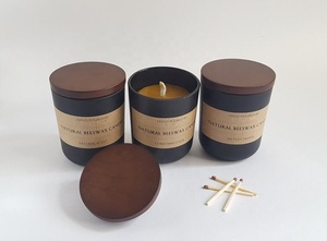 Bougies parfumées de luxe pour hommes, Logo personnalisé, <span class=keywords><strong>bougie</strong></span> en <span class=keywords><strong>cire</strong></span> <span class=keywords><strong>d</strong></span>'<span class=keywords><strong>abeille</strong></span> faite à la main avec couvercle en bois à huiles parfumées - Product Image 2