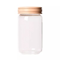 Hete Aanbieding Fabriek Groothandel Op Maat Logo Voedsel Glazen Verpakking Houten Deksel Glazen Fles