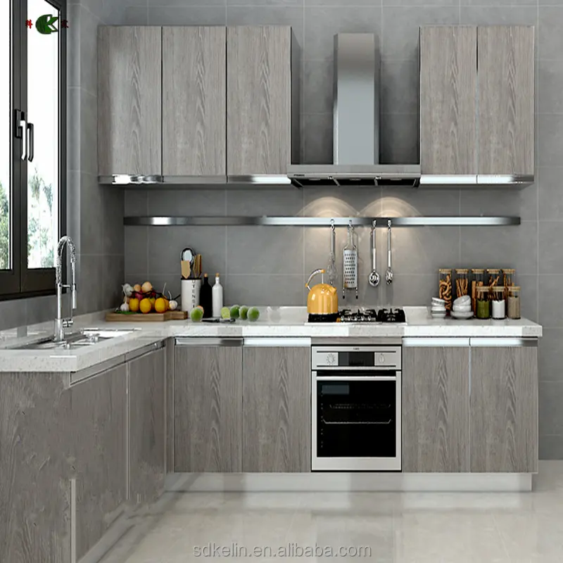 Carcasa de madera contrachapada/MDF/tablero de partículas de gabinete de cocina modular diseños para proyecto