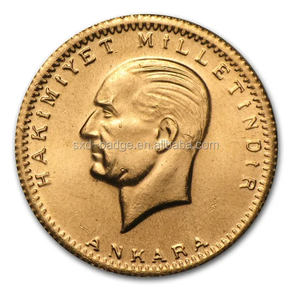 1 oz तुर्की Kurush Ataturk प्रतिकृतियां टंगस्टन सोने का सिक्का पैसों मोटी सोने चढ़ाना के साथ