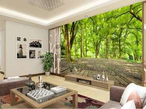 الغابات المناظر الطبيعية 3D ستيريو خلفية ورق حائط لحجرة النوم سعر الميكا خلفية السائل - Product Image 2