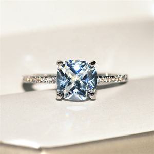 Luxe Lichte Vierkante Stenen Ring Eenvoudige Verzilverde Vrouwelijke Liefde Trouwring Mode Belofte Verlovingsringen Voor Vrouwen - Product Image 4