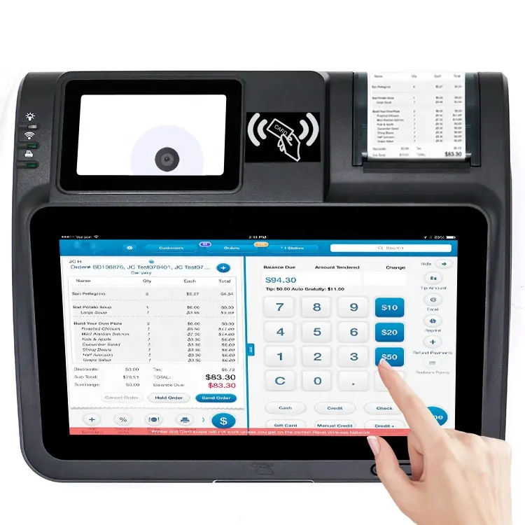 Machine de paiement sans fil, scanner de codes-barres, lecteur NFC, terminal avec imprimante, pour Android, POS, 10.1 ", GC039E