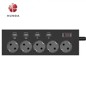 TUV certified EU/German type power socket with 5 AC outlet plug with 4 usb ports electrical power bar GS/CE/RoHS approved