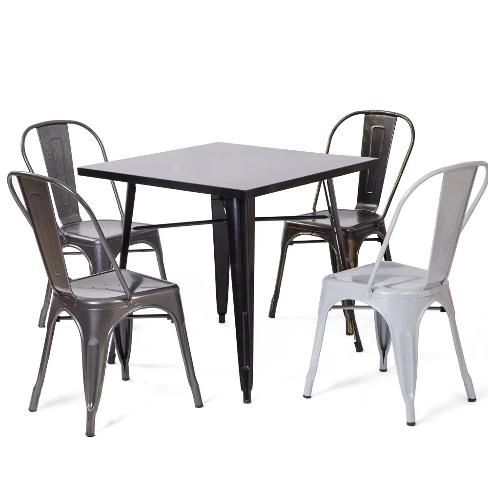 Mesas y sillas de metal apilables para exteriores, Estilo vintage, industrial, retro, para <span class=keywords><strong>restaurante</strong></span>, bar y cafetería
