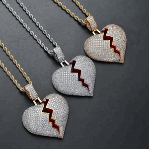 BES Hip Hop joyería esmalte Micro pavimentado CZ amor pareja colgante encanto Iced Out Cubic Zirconia Corazón Roto colgante collar - Product Image 1