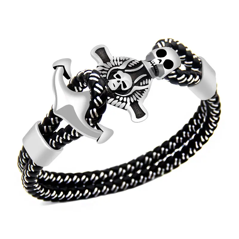 YWMT Kada Design Bracelet Jewelry 가짜 Bulk 가죽 Stainless Steel 닻 Skull 망 Bracelet 멕시코