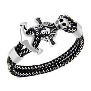 <span class=keywords><strong>Bracelet</strong></span> pour <span class=keywords><strong>homme</strong></span> YWMT Kada Design, bijoux en faux <span class=keywords><strong>cuir</strong></span>, acier inoxydable, ancre, crâne, Mexique - Product Image 1