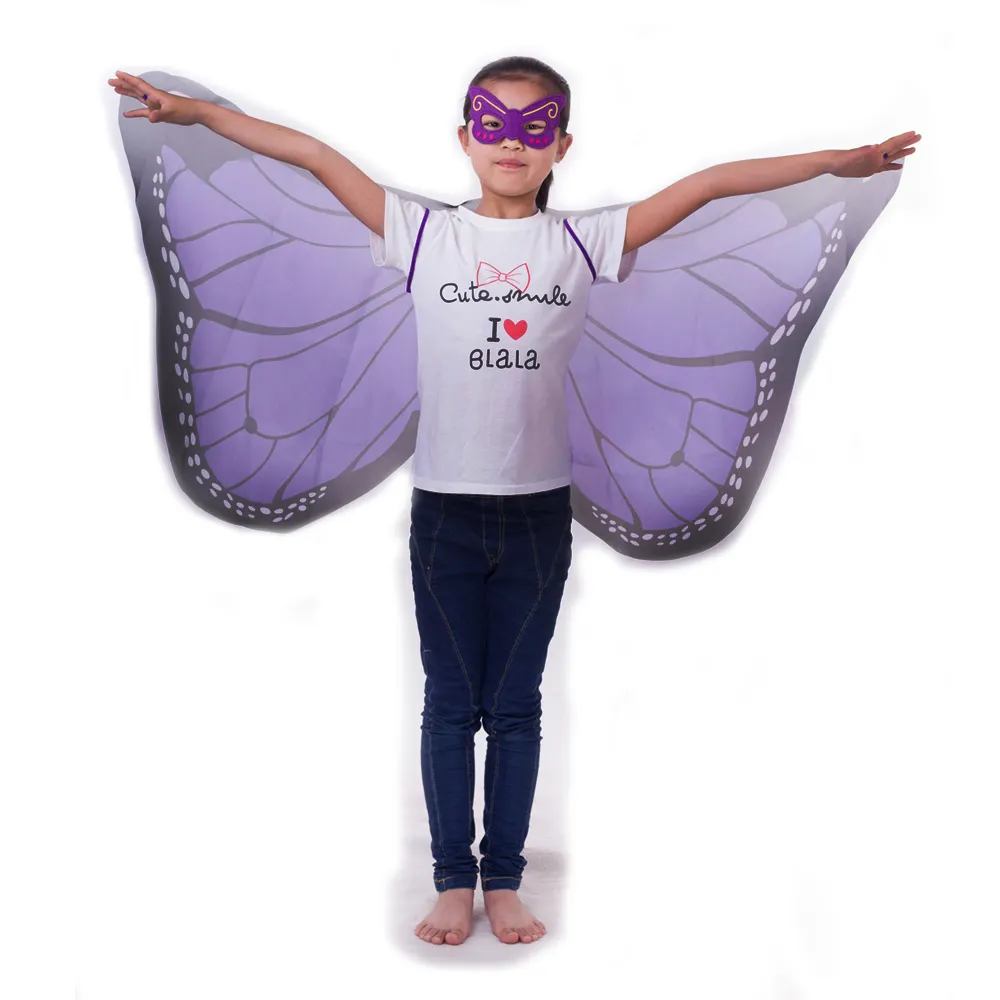 Ungu Kupu-kupu Sayap Cape dan Masker untuk Anak Perempuan Bermain Peran Menari Kupu-kupu Cape Sayap