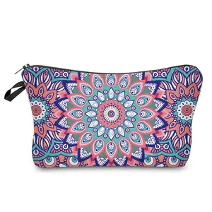 Fornecimento de fábrica 3D mandala flor impressão digital maquiagem bolsa de viagem moda saco cosmético do malote